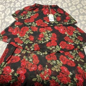 Long Sheer Floral Print MUMU skirt